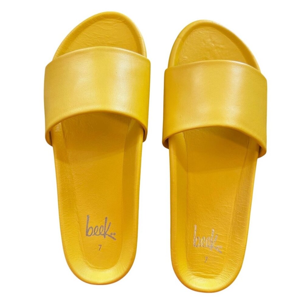 NWB Beek Gallito Leather Slide Sandal Sunflower Yellow Size 7